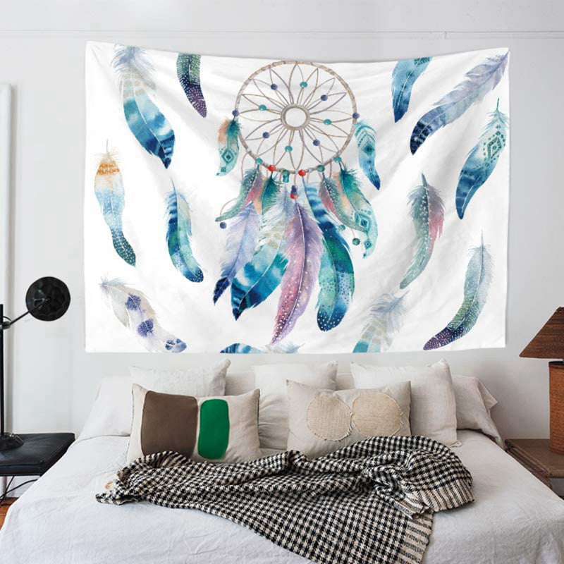 Hexagram Dreamcatcher Tapestry Bohemian Feather Dream Catcher Tapestry Wall Hanging Arrow Wall Art Blue Wall Tapestry for Bedroom Living Room Dorm Room Home Decor 51 X 59 Inches