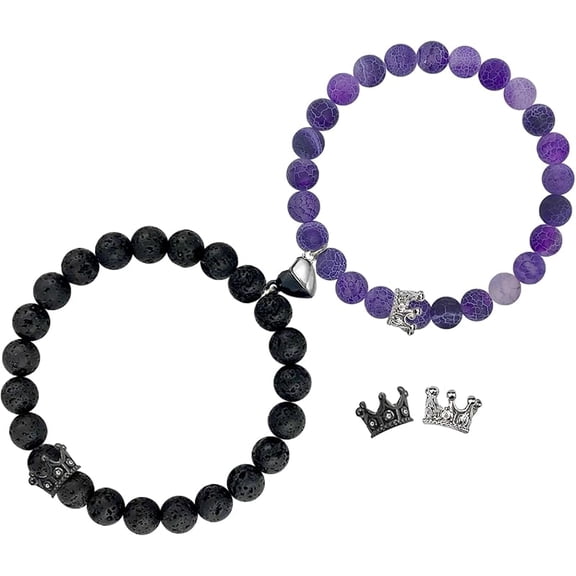 Couples Bracelets King&Queen Crown His and Her Bracelets Heart Matching Bracelets Long Distance Relationship Gifts for Boyfriend and Girlfriend on Anniversary Couples Jewelry for Women Men