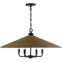 Farmhouse 6-Light Pendant with Matte Black Metal Work with Natural Rattan Shade 30 inches W X 14.63 inches H Bailey Street Home 159-Bel-4487660