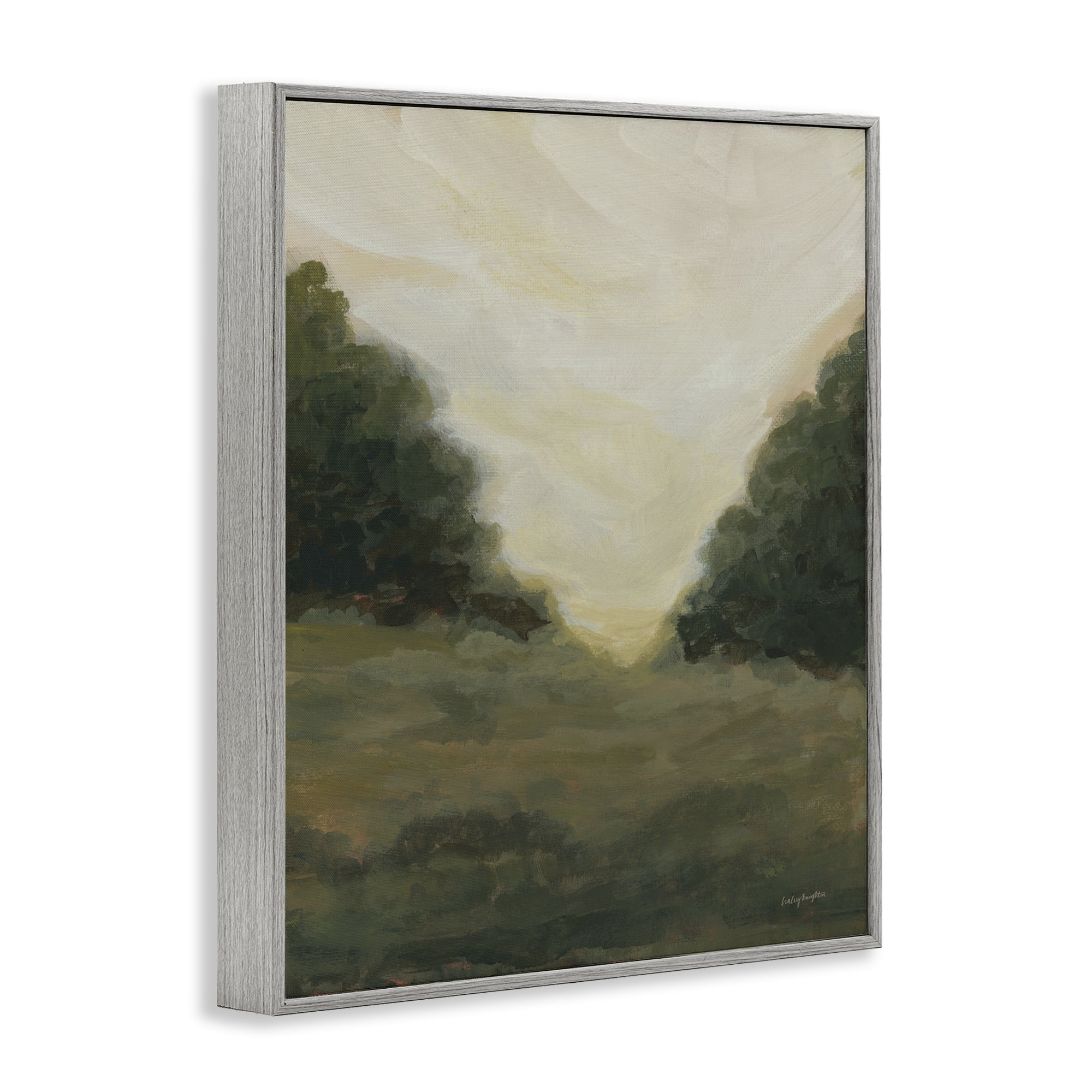 Stupell Industries Serene Green Field View Landscape Painting Gray Framed Art Print Wall Art, 11 x 14