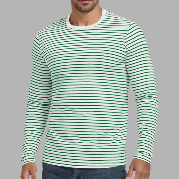 Xcmzpl Striped Long Sleeve Shirts for Men Casaul Color Block Pullover Tops Round Neck Going Out Outdoor Sports Shirt M-XXXL