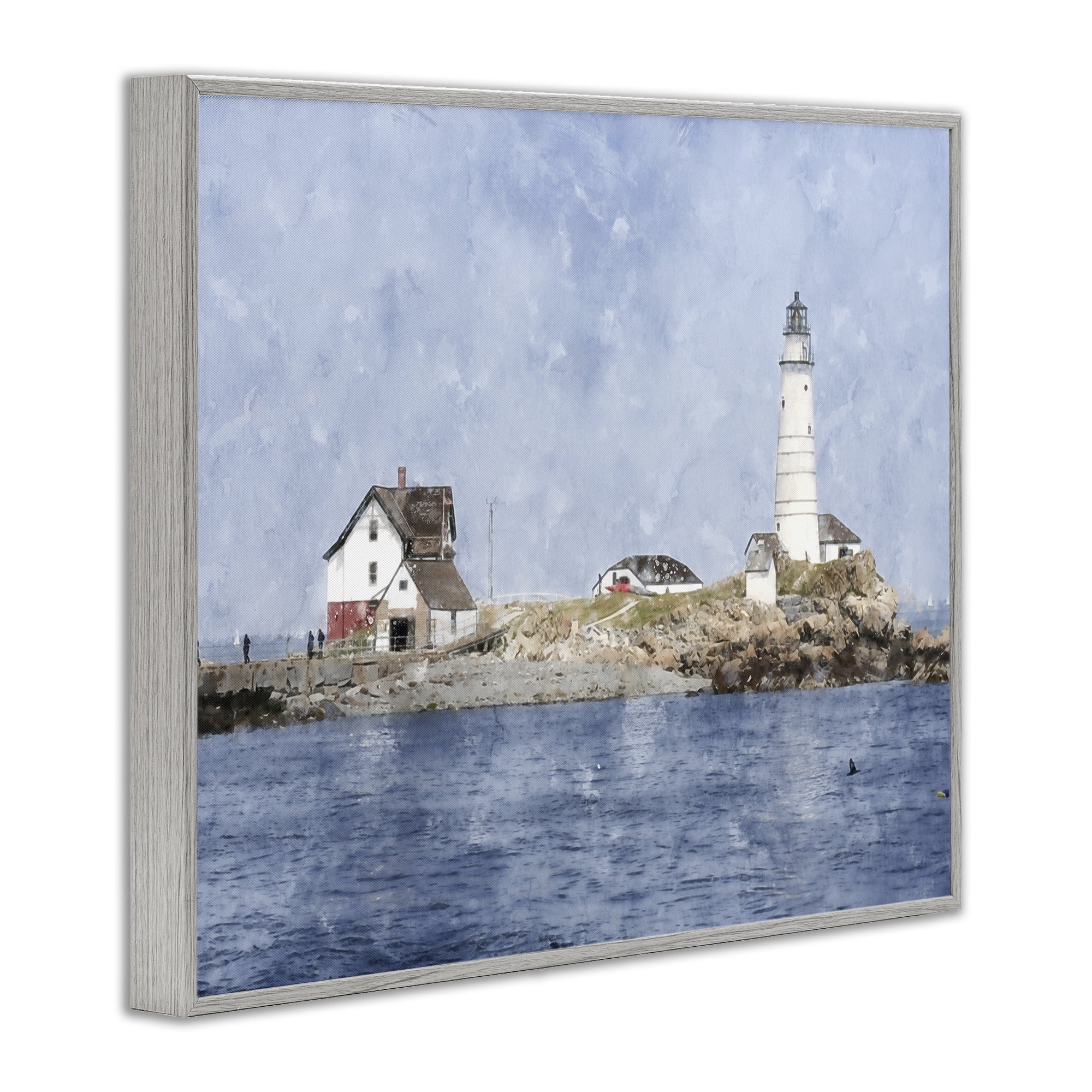 Stupell Industries Picturesque Lighthouse Island Gray Framed Giclee Art, design by Kim Curinga