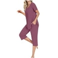 thumbnail image 3 of ZyeKqe Womens Pajamas Sets 2 Piece Loungewear Outfits Short Sleeve Sleepwear Tops Capri Pants Pjs Outfits, 3 of 7