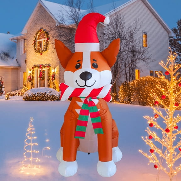 5FT Christmas Inflatable Corgi with Candy Bar Outdoor Decoration