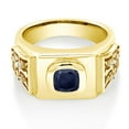 thumbnail image 2 of Gem Stone King 2.86 Ct Cushion Blue Sapphire White Topaz 18K Yellow Gold Plated Silver Men's Ring (Size 9), 2 of 4