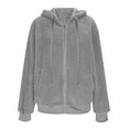 thumbnail image 6 of Womens Fleece Hoodie Jacket Sherpa Lined Full Zip Up Trench Coats Winter Warm Soft Teddy Fleece Hooded Sweatshirt Fluffy Cardigans Jumpers Sweater Overcoat Gray M, 6 of 6