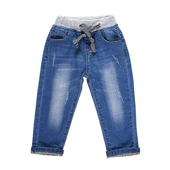 LITTLE-GUEST Baby Boys Drawstring Toddler Jeans Straight Denim Pants B110 6-9 M, L Blue