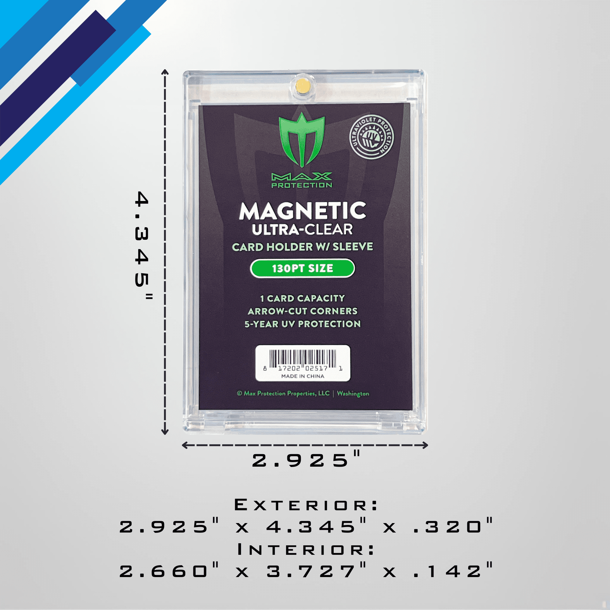 Max Protection Magnetic Card Holder for 130pt Sleeved Cards - Arrowhead Corners for Extra Protection (10)