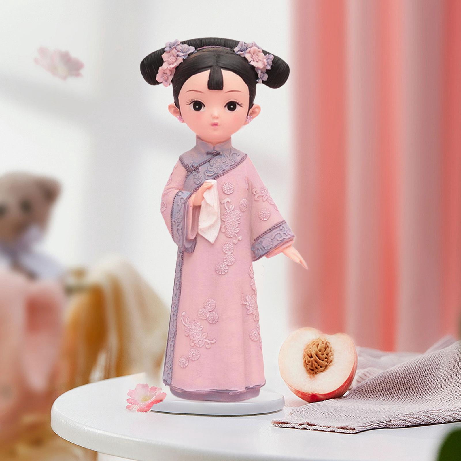 WLPZXP Girl Resin Statue Desktop Doll Toy Hanfu Dress Decoraitve Miniature Figurine for 12x8x22cm Hankie