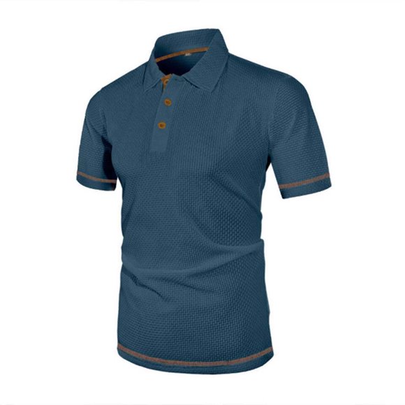 Mens Dress Shirt Casual Slim Fit T-Shirts Short Sleeve Button Shirts Textured Shirt Summer Vacation Beach Tshirt Blue, 3XL