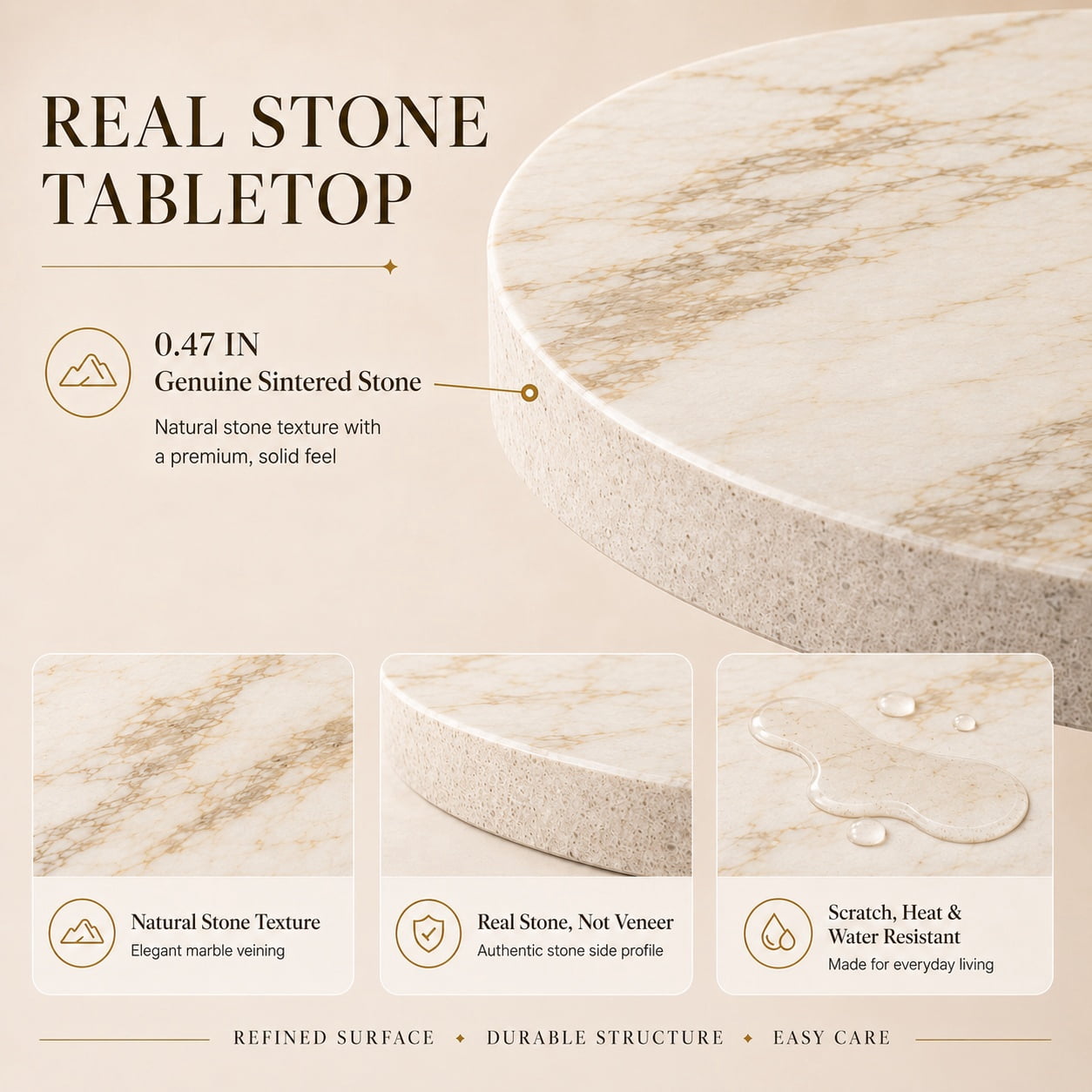 Aukfa 31.5" Round Sintered Stone Dining Table for 2-4, Kitchen Table Tulip Table with Gold Pedestal Base for Bistro Small Apartment,Calacatta Gold Marble