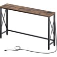 thumbnail image 7 of LKUPM Console Table with Power Outlet, Narrow Sofa Table, 55.1" x 11.8" Farmhouse Table Behind Sofa Couch Hallway Entrance for Living Room, Entryway, Foyer, with Metal Frame, Rustic Brown, 7 of 7