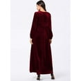 thumbnail image 4 of Women'S Velvet Maxi Dress Casual Solid Color High Waist Long Sleeve Fall Winter Flowy Gown Wine Red L, 4 of 7