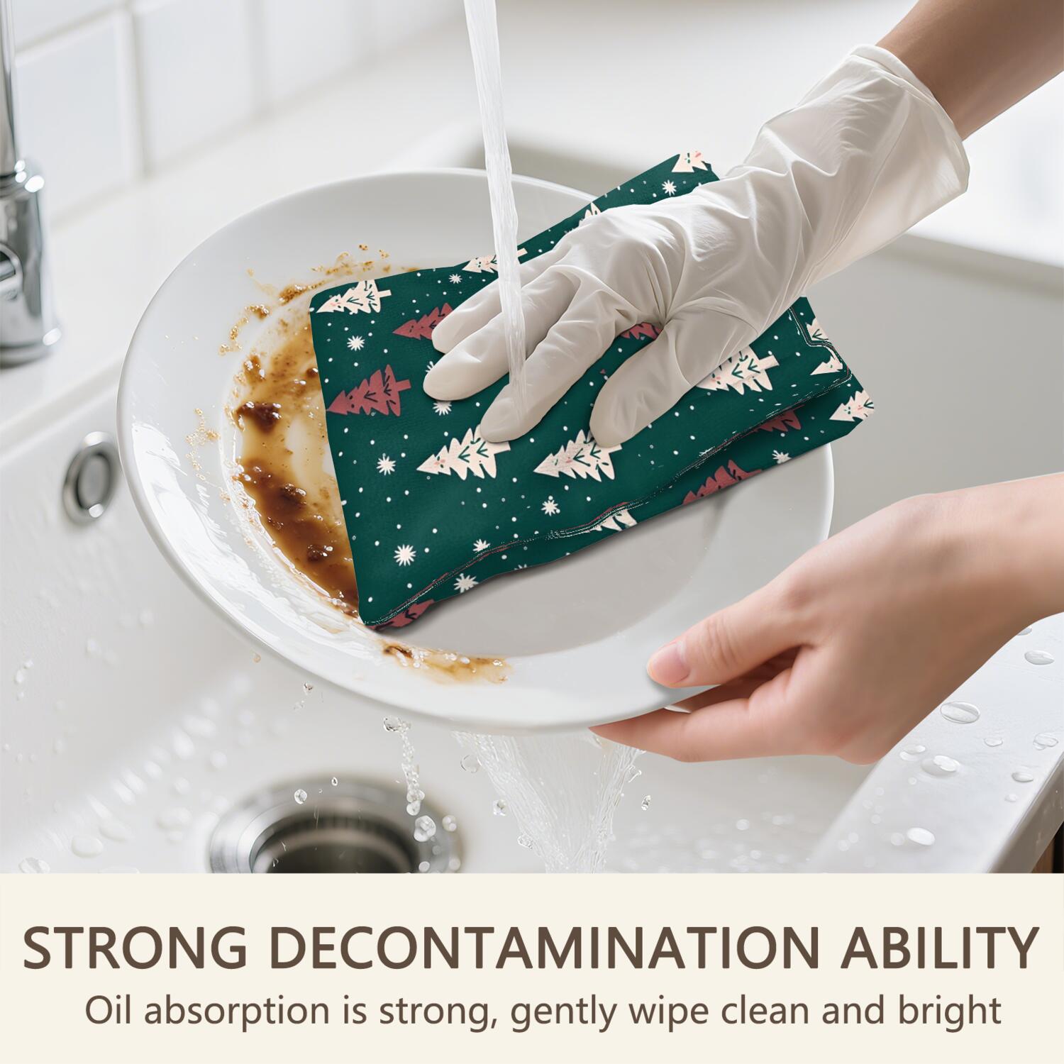 6 Pcs Funny Kitchen Towels,Dark Green Christmas Tree Pattern Microfiber Dish Towels,Kitchen Tea Towels,Kitchen Towel Set (18" X 26")