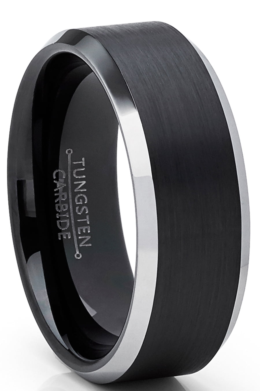 Brilliant Bijou Titanium Beveled Edge 8mm Black IP-Plated Satin and Polished Band