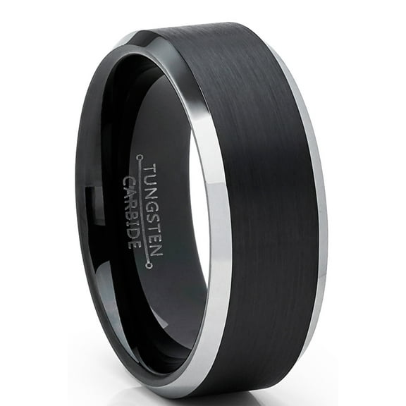 Metal Masters Black Tungsten Carbide Duo Engagement Ring Wedding Band Comfort-Fit 8mm 7
