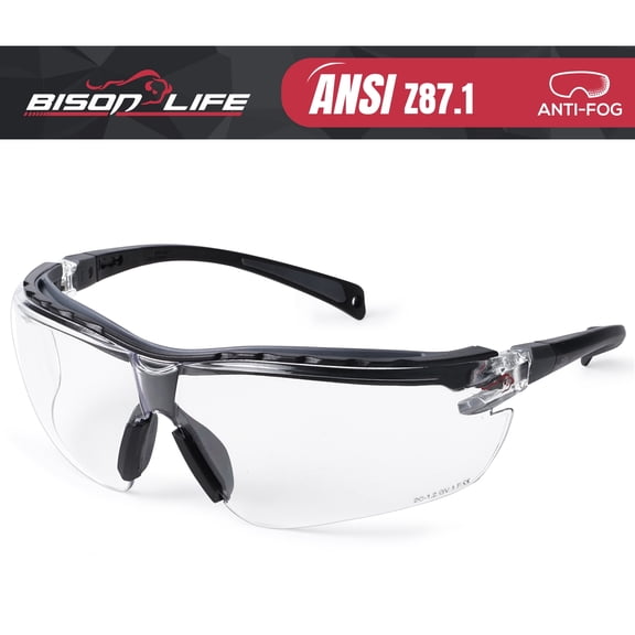 BISON LIFE HiGuard Anti-Fog Safety Glasses with Adjustable Anti-Slip Temples, Anti-Scratch Lenses & UV400 Eye Protection, Pack of 1