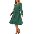 thumbnail image 4 of INSPIRE CHIC V Neck Dresses for Women's Pleated Puff Sleeve Elegant Casual Midi Dress XS Dark Green, 4 of 5