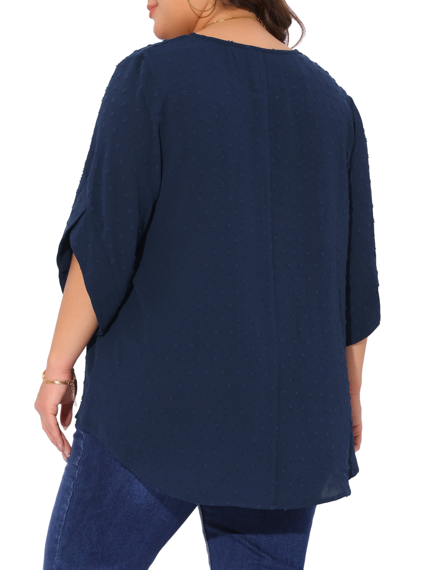DARING DIVA Women's Plus Petal Sleeve Swiss Dots Blouse T-Shirt Tops 2X Navy Blue
