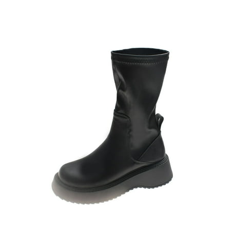 

TAIAOJING Women s Lug Sole Chelsea Boots Slip On Retro Thick Sole Leather Boot