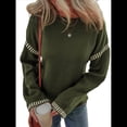 thumbnail image 3 of Suéteres para Mujer, Cuello Redondo Liso, Corte Holgado, Larga, Punto en Contraste, Jersey, Tops Verde M, 3 of 8