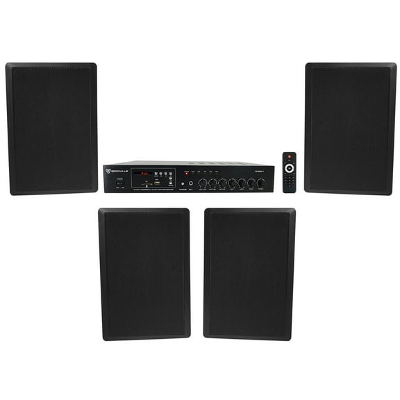Rockville Commercial Amplifier (4) Slim Black Restaurant/Bar/Cafe Wall Speakers