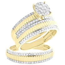 10K Yellow Gold Diamond Trio Set Circle Bridal Set Fluted Wedding Band 1 CT