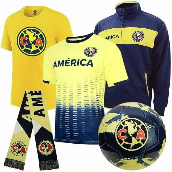 Icon Sports Official Club América Ultimate Fan Pack - Unisex Adult - Jacket, T-Shirts, Scarf & Soccer Ball - CAUFP Yellow M