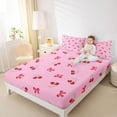 thumbnail image 3 of Manfei Kawaii Cherry Bow Queen Sheet Sets For Girls,Christmas Red Bowknot Bed Set For Kids,4-Piece, 3 of 6