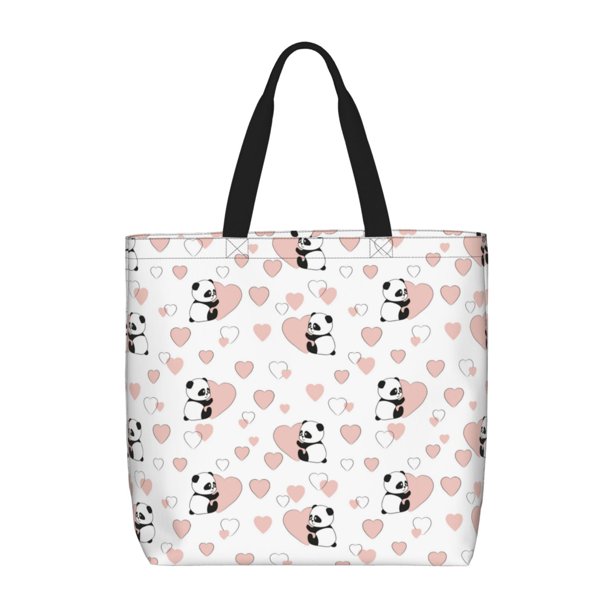 Balery Heart Panda Bolsa de Mano para Mujeres con Cremallera, Bolsa de Gimnasio con Compartimentos, Bolsa para Laptop, Bolsa para Trabajo