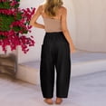 thumbnail image 4 of Lumtrix Womens Wide Leg Linen Pants Casual Loose Baggy Drawstring Summer Beach Travel Vacation Palazzo Harem Pants with Pockets Black M, 4 of 5
