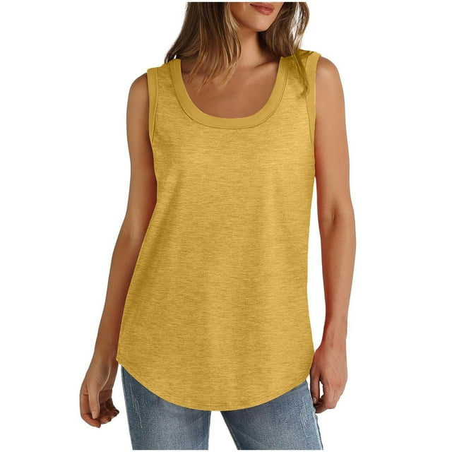 Débardeur pour Femmes, Été Femmes Couleur Unie Col Rond Sans Manches T-Shirt Décontracté Hauts Débardeur