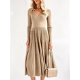 thumbnail image 4 of Long Sleeve Autumn Winter Women V-neck Slim Fit Knit Dress Knee-length Maxi Dress, 4 of 5