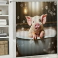 thumbnail image 6 of Chilfamy Pig Bubbles Wooden Shower Curtain Set with Hooks, Cloth Fabric Bathroom Decor, 100% Polyester, Waterproof, Quick Drying, Various Sizes 36x72, 6 of 7