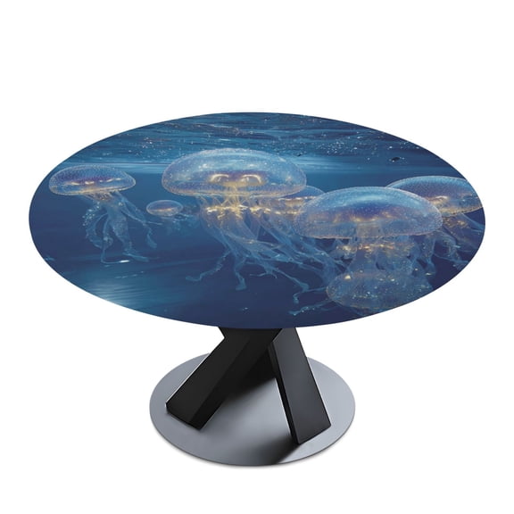 Round Premium Polyester Tablecloth Round Table Cloth Cover For Kitchen And Dining Room Transparent Jellyfish