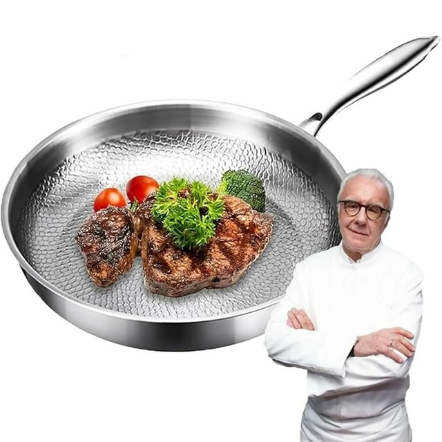 Plateful Poêle en Titane, Poêle à Frire Martelée en Titane Platefull avec Couvercle, Batterie de Cuisine Pro en Titane Améliorée Antiadhésive Sans Revêtement, Poêles à Frire Durables Résistantes aux Rayures