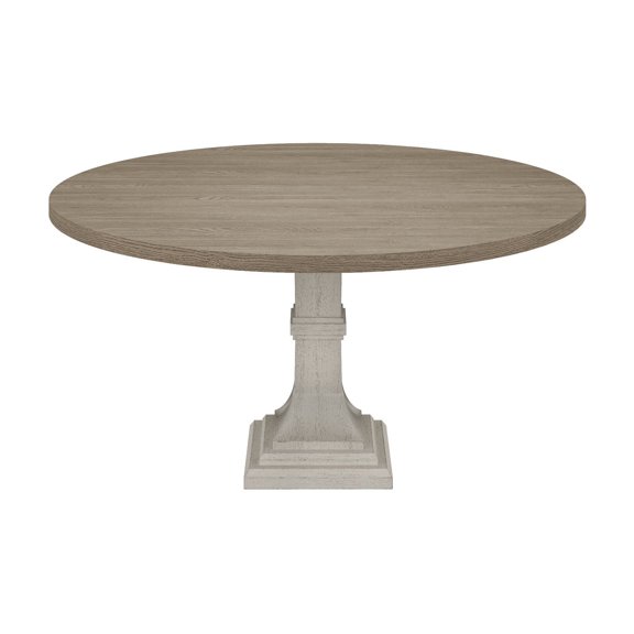 White And Gray 59" Table, Distressed Surface, Natural Grain Characteristics Pedestal Base Round Dining Table With Construction, Look, Reveals Of Piece