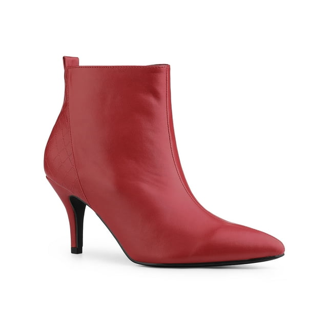 BLISSFUL STEP Women's Pointed Toe Side Zip Stiletto Heel Ankle Boots Red 11