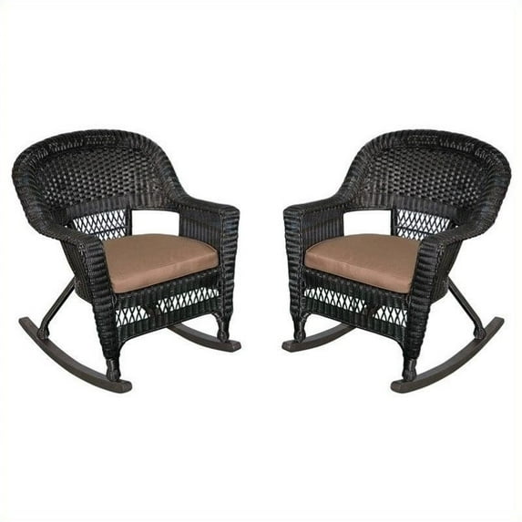 Jeco Wicker Chair in Black with Brown Cushion (Set of 4)