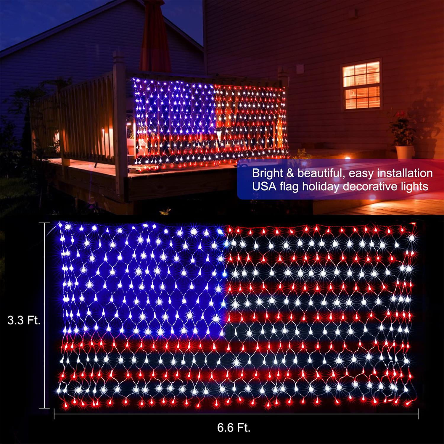 Maiden Fremmedgøre Spiritus American Flag Lights with 390 Super Bright LEDs and 8 Modes, Waterproof Led  Flag Net Light of The United States, Hanging Ornaments for Christmas Party  Independence Day, Memorial Day, July 4th Decor -