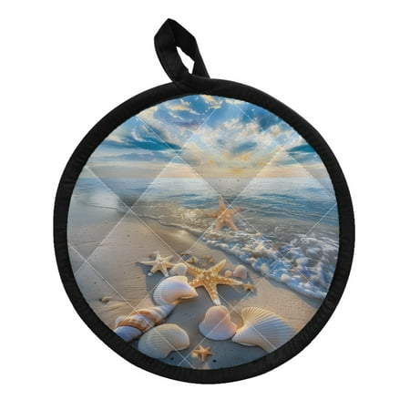 

ZUXONGSY Beach Pot Holder Starfish Round Oven Gloves and Potholder in One Hot Pad Wear Resistant Kitchen Insulated Gloves with Hand Pocket Microwave Gloves for Elderly