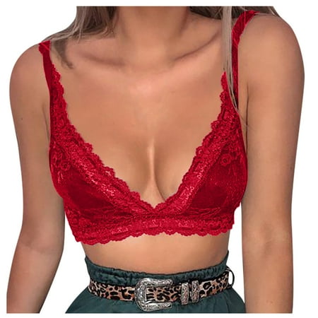 

Qcmgmg Women Halter Bralette Lace Support Wireless Bra Backless Comfort Bras for Women