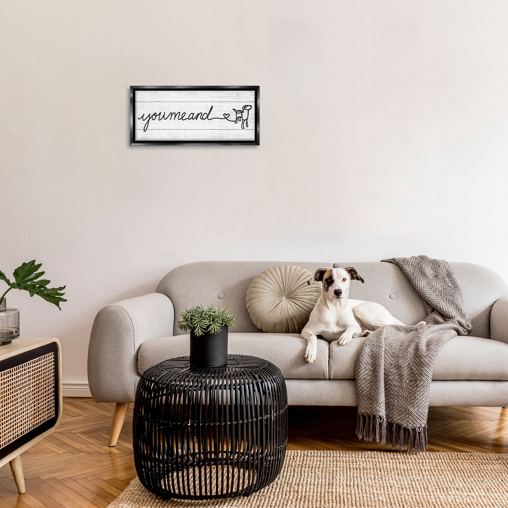 Stupell Industries Country You Me & Dog Typography Painting Black Floater Framed Canvas Art Print Wall Art, 25 x 11