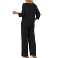 thumbnail image 3 of Fantaslook Pajamas Sets for Women Casual Two Piece Lounge Sets 3/4 Sleeve Crew Neck Top Wide Leg Pants Vacation Travel Outfits, 3 of 9