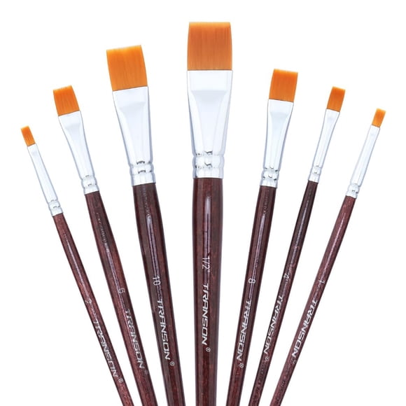 Set de pinceles planos TRANSON de nylon sintético, 7 piezas