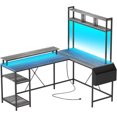 thumbnail image 2 of L-Shaped Computer Desk with LED Lights、Power Outlets and Storage Shelves, 2 of 5