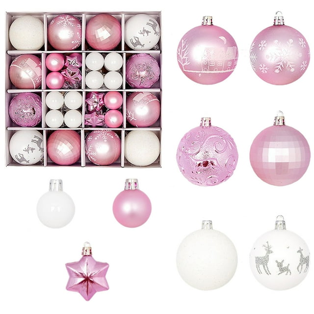 44 piezas de bolas navideñas de color rosa brillante para colgar en interiores y exteriores, ideal para fiestas, bodas, Halloween, Acción de Gracias, San Valentín.
