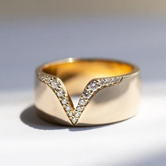 Bluebell Jewels Bold 14K Yellow Gold Finish Perfect V Shape Stacker Wide Band Everyday Wear Ring