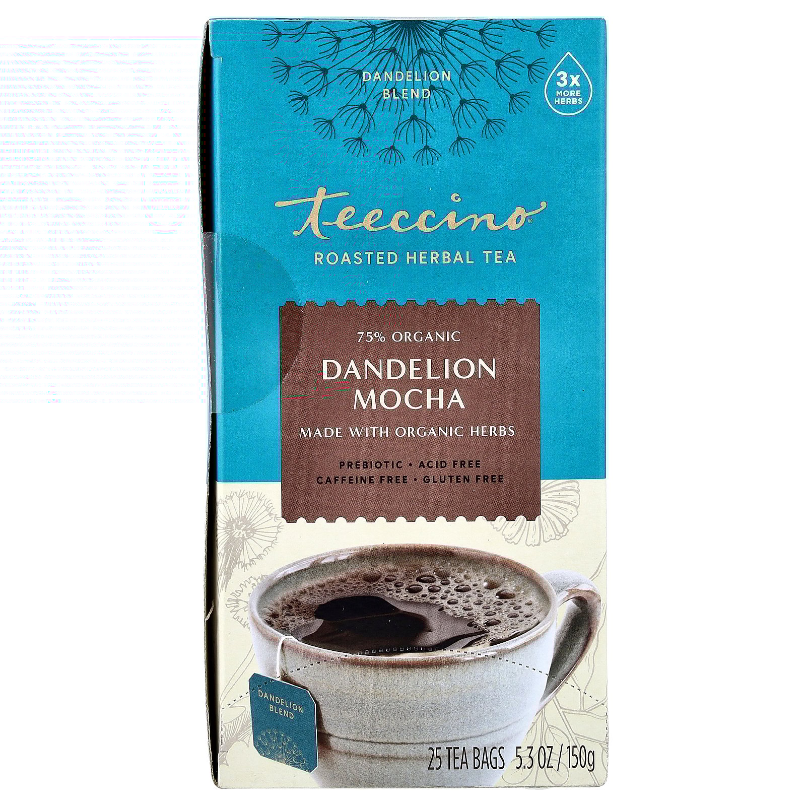 thumbnail image 4 of Teeccino Roasted Herbal Tea, Dandelion Mocha, Caffeine Free, 25 Tea Bags, 5.3 oz (150 g), 4 of 6