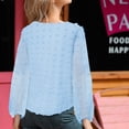 thumbnail image 3 of Blusa holgada con cuello redondo y lunares, blusa de manga larga transpirable a la moda para citas, azul claro M, 3 of 5